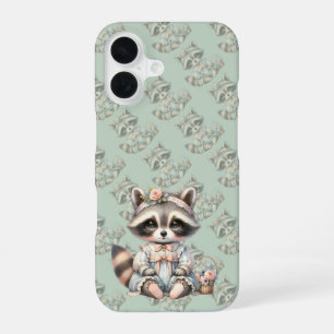 Coque iPhone 16 Raton laveur pastel Cottagecore habillé vintage