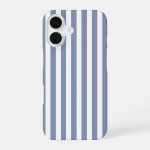 Coque iPhone 16 Rayures de bonbon bleu gris et blanc