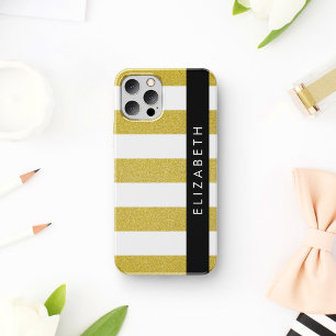 Coque iPhone 16 Rayures dorées, motif rayé, lignes, Votre nom