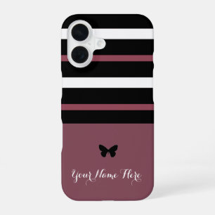 Coque iPhone 16 Rayures horizontales marron, noires et blanches