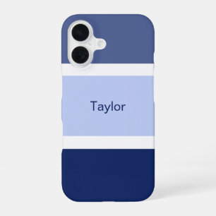 Coque iPhone 16 Rayures Nautiques Bleu Blanc Personnalisé