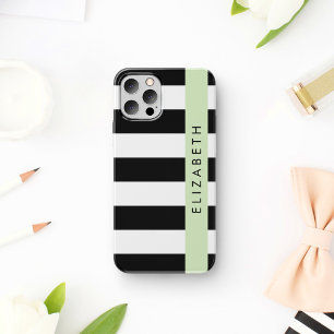 Coque iPhone 16 Rayures noires et blanches, rayé, lignes, votre no