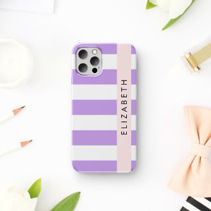 Coque iPhone 16 Rayures violettes, motif rayé, lignes, Votre nom