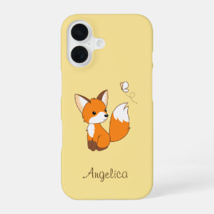 Coque iPhone 16 Renard Mignon Regardant un Papillon