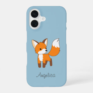 Coque iPhone 16 Renard mignon sur fond bleu