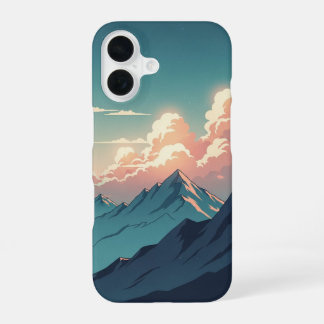 Coque iPhone 16 Retro 70s Mountainscape with Bright Clouds