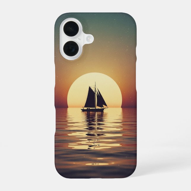 Coque iPhone 16 Retro Boat on Calm Sea (Verso)