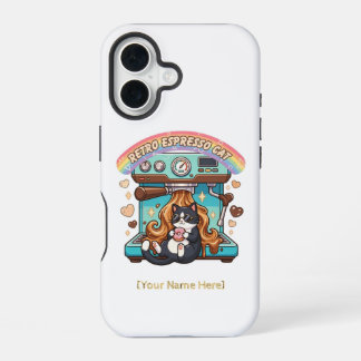 Coque iPhone 16 Rétro Espresso Mignon Chat Café Personnalisé