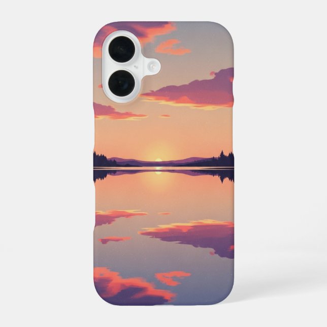 Coque iPhone 16 Retro Sunset Lake (Verso)