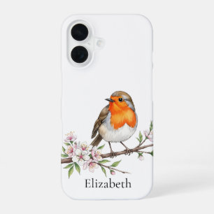 Coque iPhone 16 Robin Bird sur la fleur Branche mignon Oiseau Pers