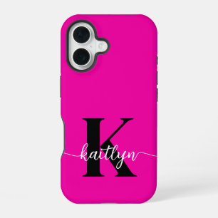 Coque iPhone 16 Rose Chaude Monogramme Noir