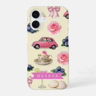 Coque iPhone 16 Ruban de cocktail rose coquette personnalisé adora