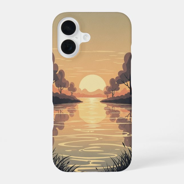 Coque iPhone 16 Scène Rétro de la Rivière Dorée (Verso)