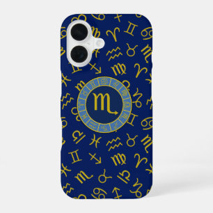 Coque iPhone 16 Scorpion Zodiaque+Symboles d'Astrologie Motif Or+B