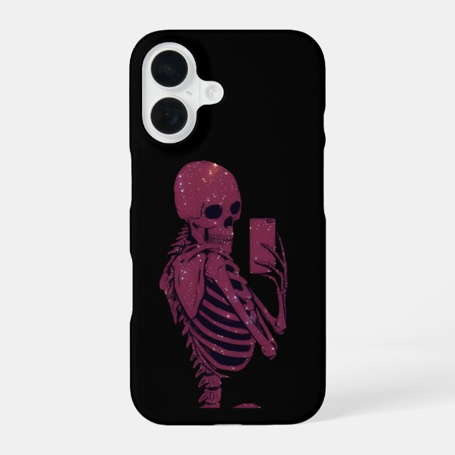 Coque iPhone 16 Selfie de squelette rose  (Verso)