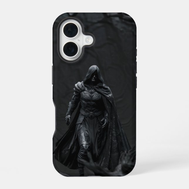 Coque iPhone 16 Shadow Walker - Guerrier à capuche (Verso)