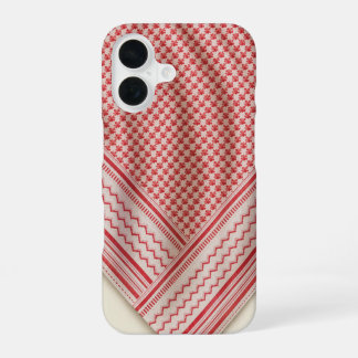 Coque iPhone 16 Shemagh Keffiyeh rouge et blanc drapé, crème