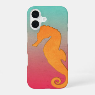 Coque iPhone 16 Silhouette de hippocampe orange Simple nautique