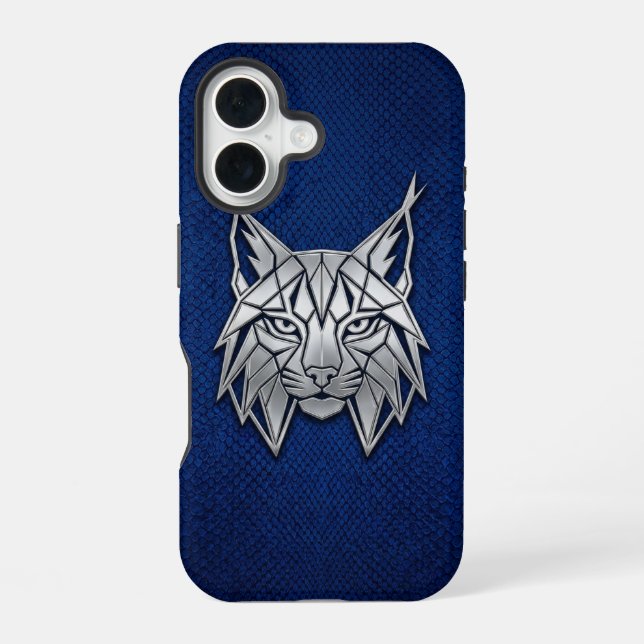 Coque iPhone 16 Silver Chrome Geometric Lynx Blue Python iPhone (Verso)