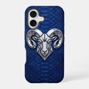 Coque iPhone 16 Silver Chrome Géométrique Ram Blue Python iPhone