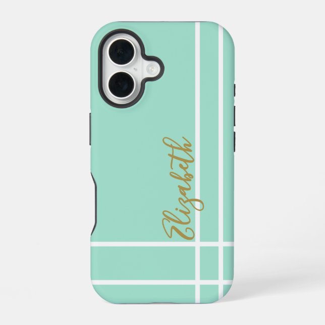 Coque iPhone 16 Simple mint green minimalist custom name ladies  (Verso)