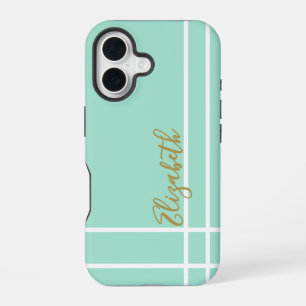 Coque iPhone 16 Simple vert menthe minimaliste nom personnalisé da