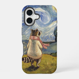 Coque iPhone 16 Starry Night Stroll - Cosy Raccoon Art