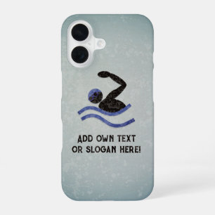 Coque iPhone 16 Style Grunge Nageur - Aspect Métal Moderne - texte