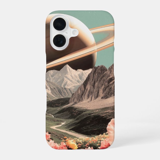 Coque iPhone 16 Surreal Saturn Over Mountain Valley (Verso)