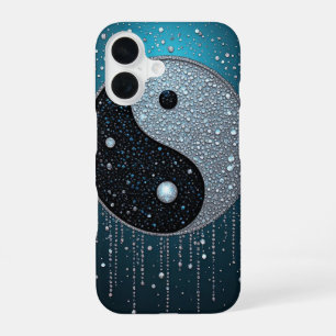 Coque iPhone 16 Symbole Yin Yang avec texture spirituelle bleu fon