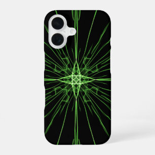 Coque iPhone 16 Symétrie noire Abstraite en néon vert
