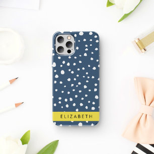 Coque iPhone 16 Taches de dalmatien bleu marine, Points, Tachetés,