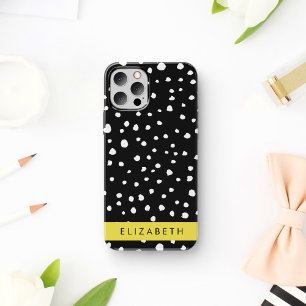 Coque iPhone 16 Taches de dalmatien, Points, Noir et Blanc, Votre