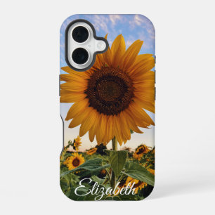 Coque iPhone 16 Terrain de tournesol brillant - Flore personnalisé