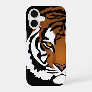 Coque iPhone 16 Tigre, chat sauvage sur noir