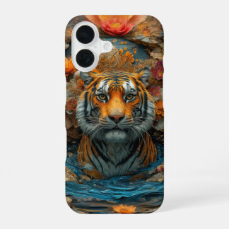 Coque iPhone 16 Tigre sous couverture de fleurs