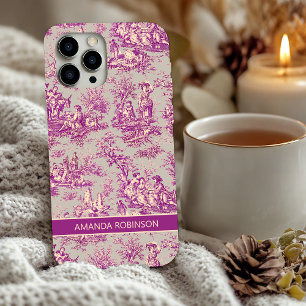 Coque iPhone 16 Toile de Jouy grise florale vintage 