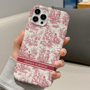 Coque iPhone 16 Toile de Jouy Rouge Vintage Scénique