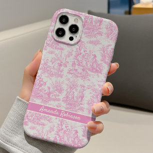 Coque iPhone 16 Toile de Jouy Scénique Rose Pâle Vintage pour Bébé