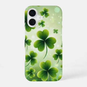 COQUE iPhone 16 TONS DE SHAMROCKS DE CLOVER IRLANDAIS VERT