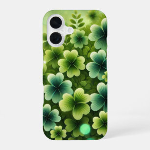 COQUE iPhone 16 TONS DE SHAMROCKS DE CLOVER IRLANDAIS VERT