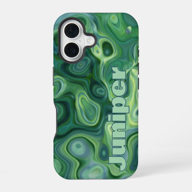 Coque iPhone 16 Tourbillons Abstraits Mystic Green (Verso)