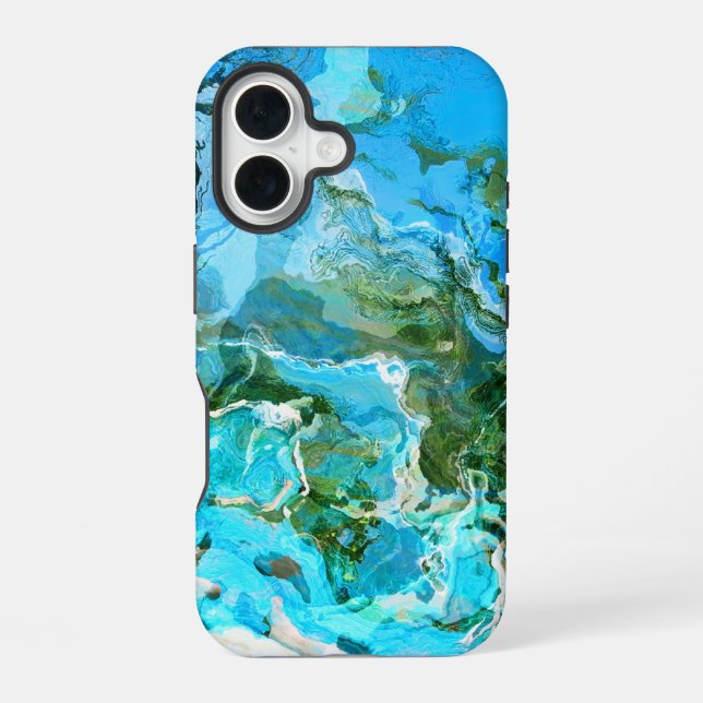 Coque iPhone 16 Tropical Turquoise Océan Bleu & algues Vert (Verso)