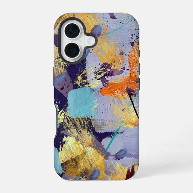 Coque iPhone 16 Upscale purple, gold, and blue abstract art (Verso)