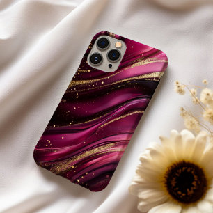 Coque iPhone 16 Velours Royale Luxe Magenta Soie Marbre Or