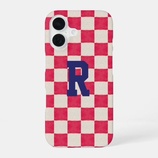 Coque iPhone 16 Vérifications rouges et blanches (Verso)