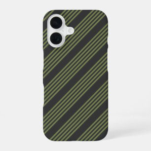 Coque iPhone 16 Vert olive et charbon de bois cinq bandes motif