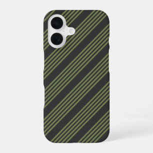 Coque iPhone 16 Vert olive et motif cinq rayures charbon