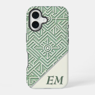Coque iPhone 16 Vert sauge moderne et crème géométrique
