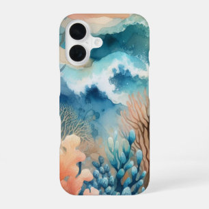 Coque iPhone 16 Vie marine corallienne des vagues océaniques